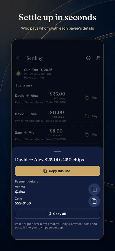 Poker Night settle-up screen